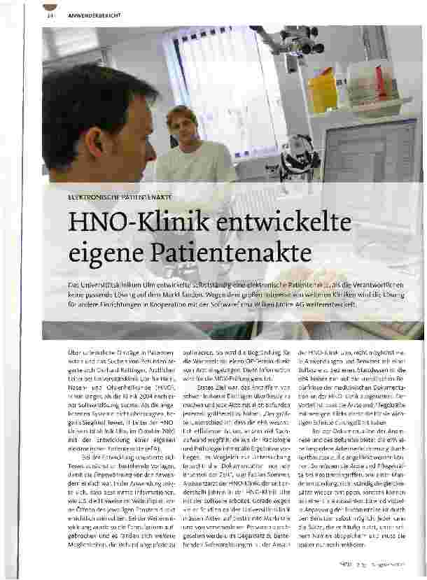 Vorschauseite 1: HNO-Klinik entwickelte eigene Patientenakte