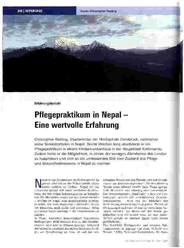 Vorschauseite 1: Pflegepraktikum in Nepal Eine wertvolle Erfahrung