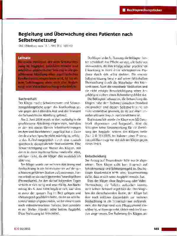 Vorschauseite 1: Begleitung und Überwachung eines Patienten nach Selbstverletzung