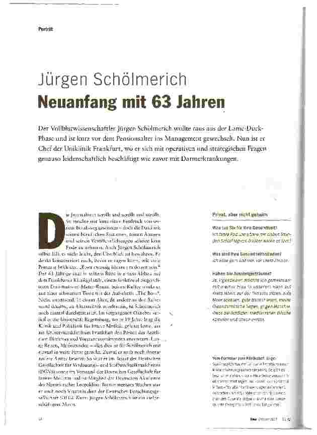 Vorschauseite 1: Jürgen Schölmerich Neuanfang mit 63 Jahren