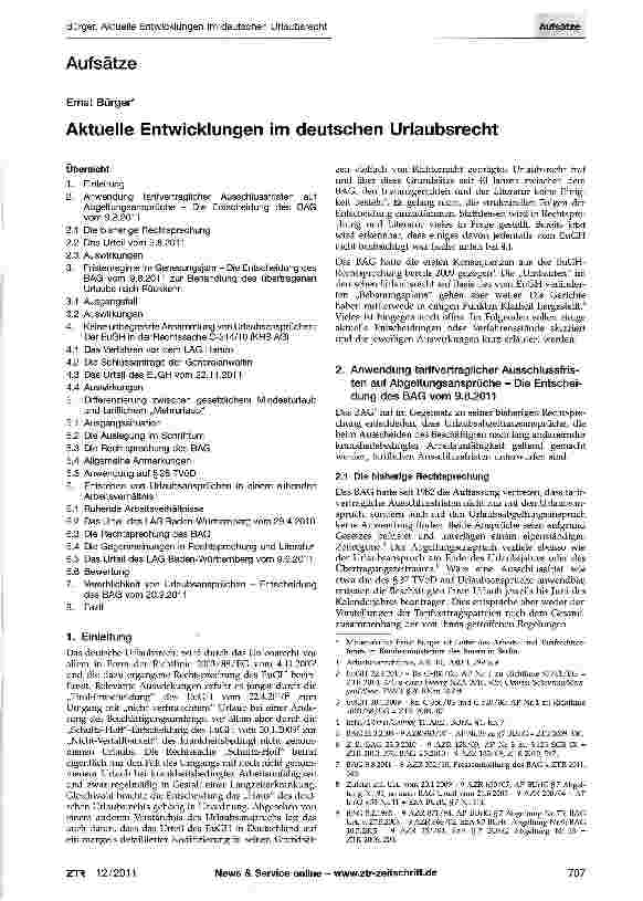 Vorschauseite 1: Aktuelle Entwicklungen im deutschen Urlaubsrecht