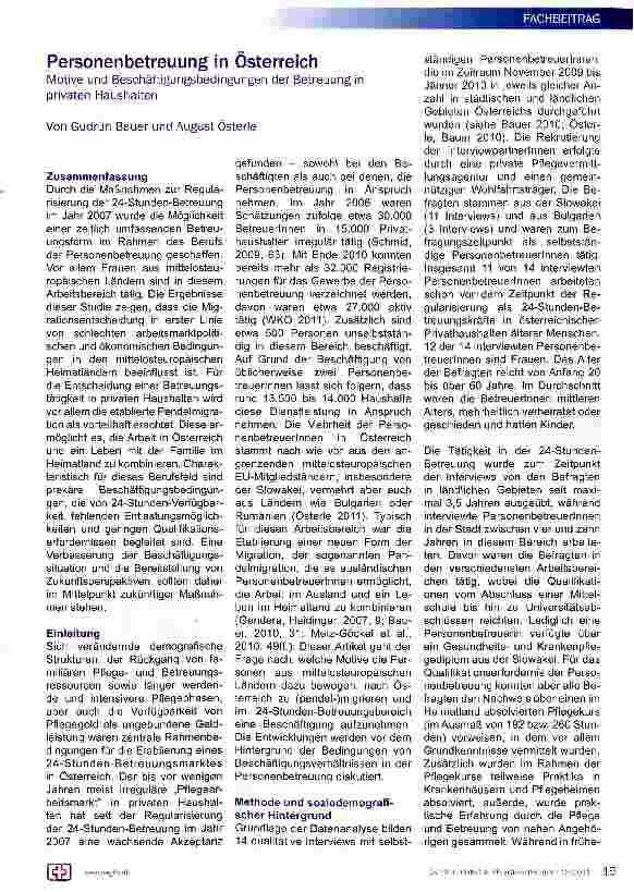 Vorschauseite 1: Personenbetreuung in Osterreich