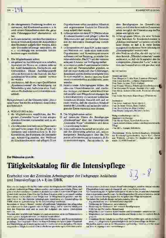 Vorschauseite 1: Zur Diskussion gestellt: Tätigkeitskatalog für die Intensivpflege