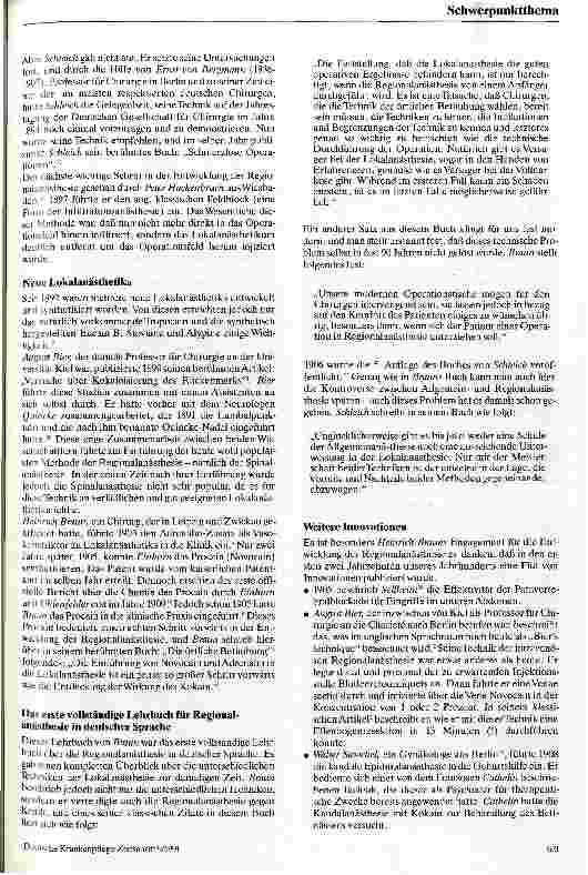 Vorschauseite 2: Die geschichtliche Entwicklung und der heutige Stand der Regionalanästhesie