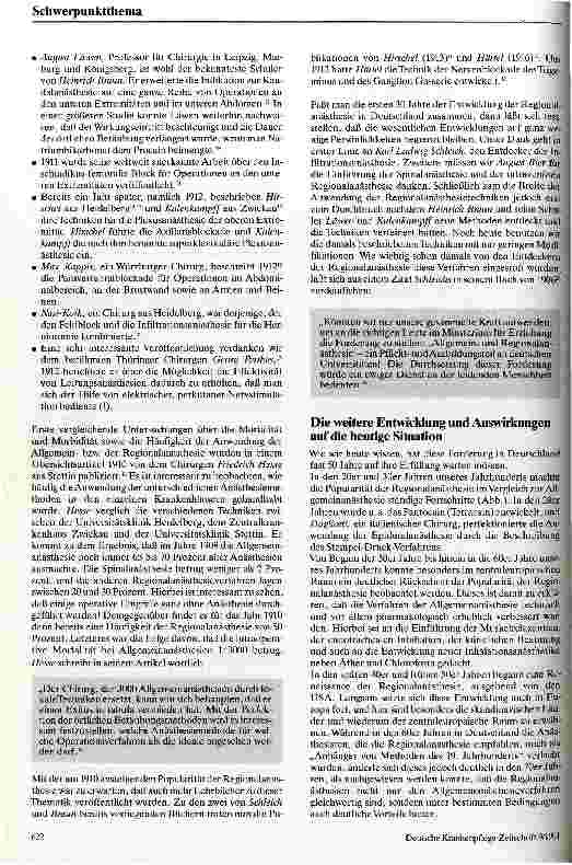 Vorschauseite 3: Die geschichtliche Entwicklung und der heutige Stand der Regionalanästhesie