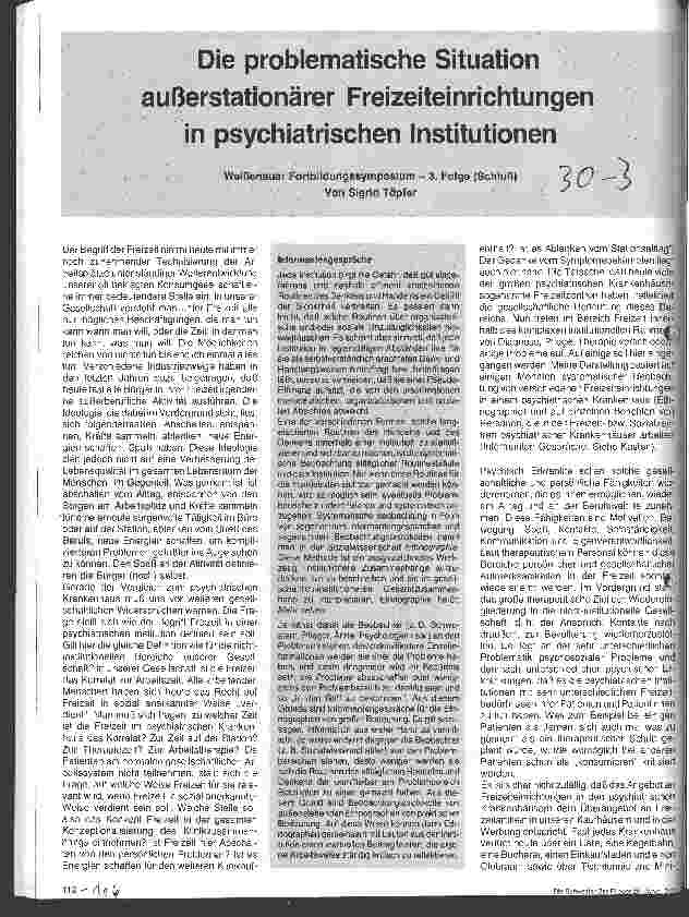 Vorschauseite 1: Die problematische Situation außerstationärer Freizeiteinrichtung in psychiatrischen Institutionen