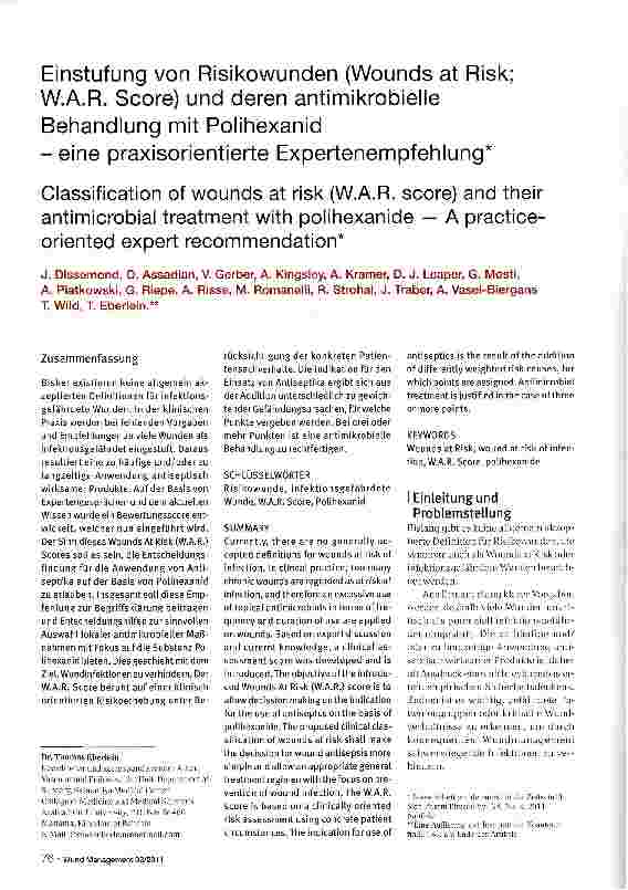 Vorschauseite 1: Einstufung von Risikowunden (Wounds at Risk; WAR. Score) und deren antimikrobielleBehandlung mit Polihexanid - eine praxisorientierte Expertenempfehlung