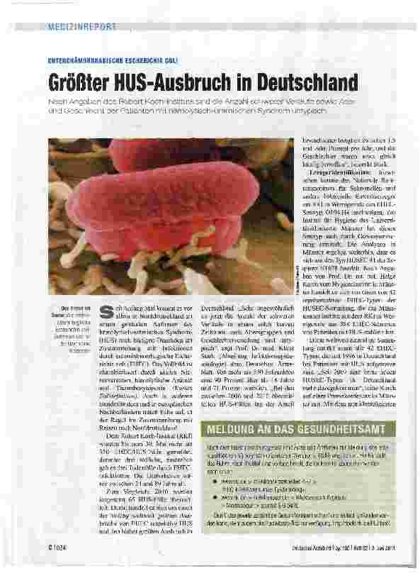 Vorschauseite 1: Größter HUS-Ausbruch in Deutschland