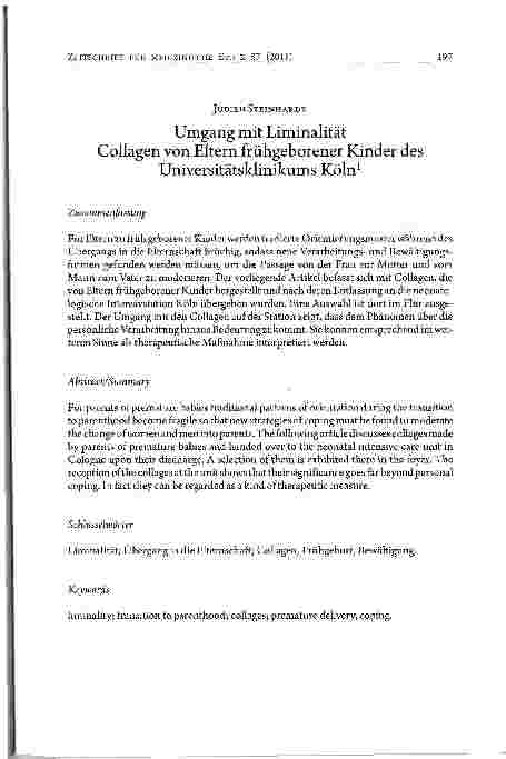 Vorschauseite 1: Umgang mit Liminalität Collagen von Eltern frühgeborener Kinder des Universitätsklinikums Köln