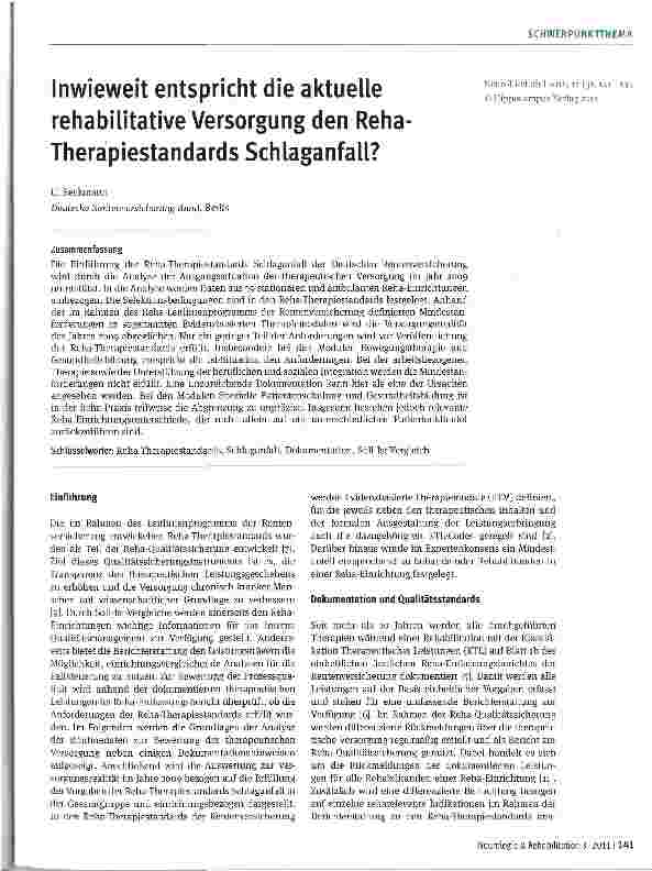 Vorschauseite 1: Inwieweit entspricht die aktuelle rehabilitative Versorgung den Reha-Therapiestandards Schlaganfall?