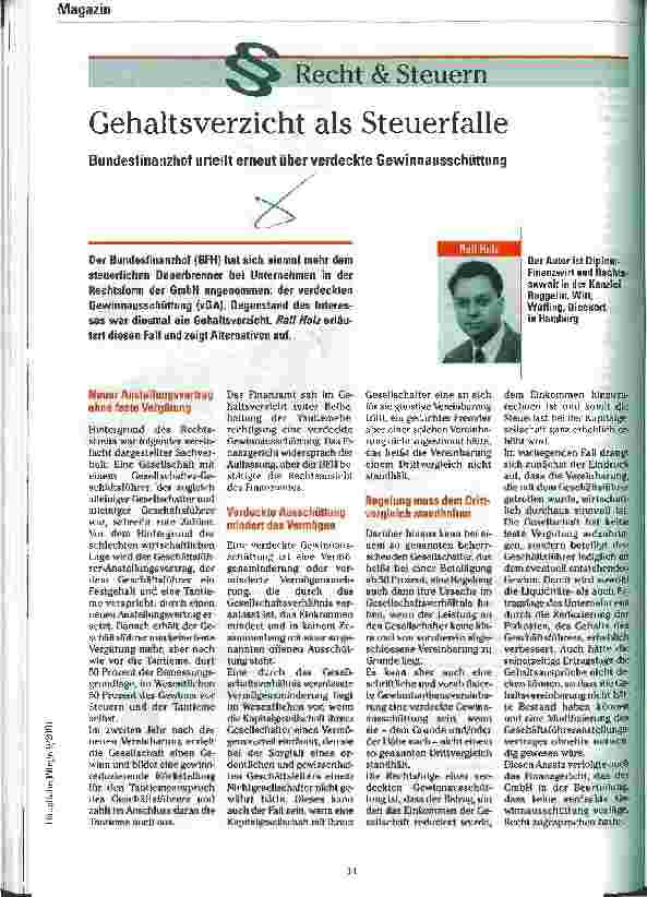 Vorschauseite 1: Gehaltsverzicht als Steuerfalle Recht & Steuern