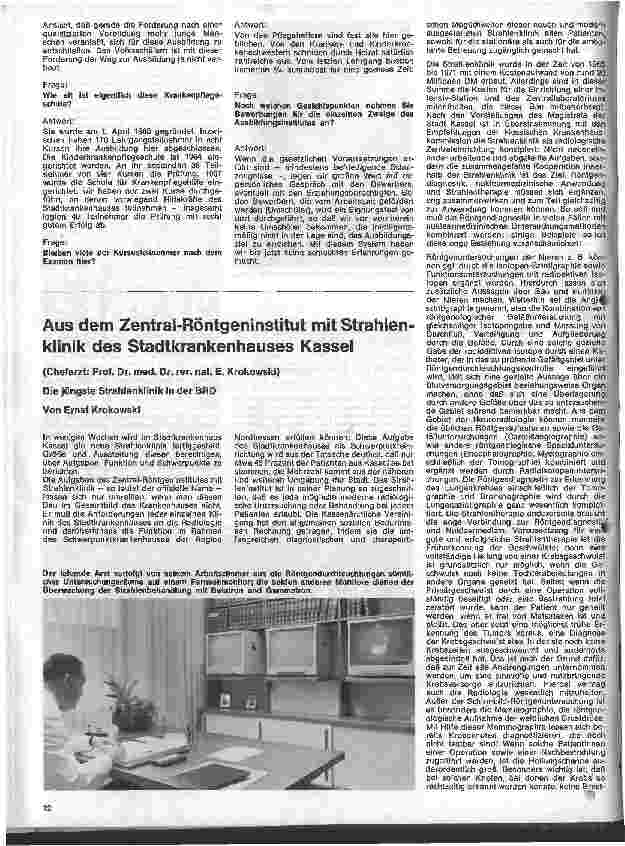 Vorschauseite 1: Aus dem Zentral-Röntgeninstitut mit Strahlenklinik des Stadtkrankenhauses Kassel Die jüngste Strahlenklinik in der BRD
