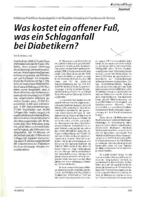Vorschauseite 1: Was kostet ein offener Fuß, was ein Schlaganfall bei Diabetikern? Erhebliches Potential an Kostenersparnis in der Diabetikerversorgung möglich