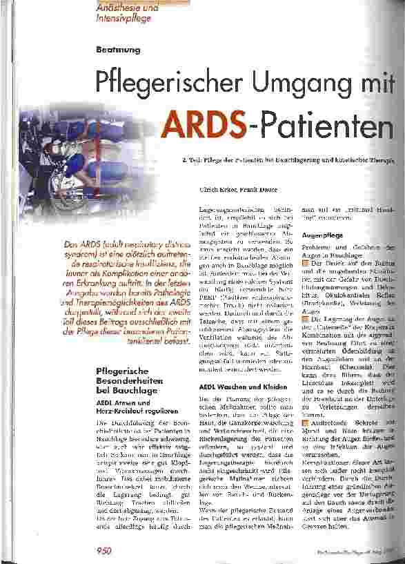 Vorschauseite 1: Pflegerischer Umgang mit ARDS-Patienten 2. Teil: Pflege der Patienten bei Bauchlagerung und kinetischer Therapie