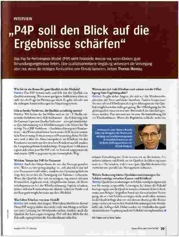 Vorschauseite 1: P4P soll den Blick auf die Ergebnisse schärfen