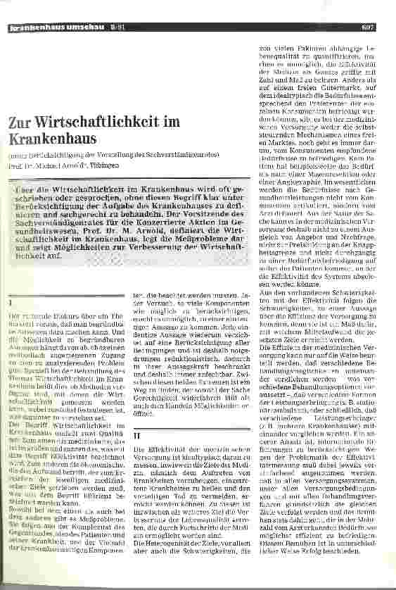 Vorschauseite 1: Zur Wirtschaftlichkeit im Krankenhaus