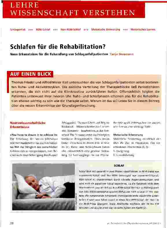 Vorschauseite 1: Schlafen für die Rehabilitation? Neue Erkenntnisse für die Behandlung von Schlaganfallpatienten