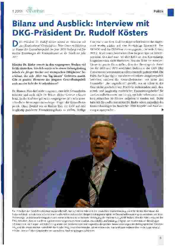 Vorschauseite 1: Bilanz und Ausblick: Interview mit DKC-Präsident Dr. Rudolf Kösters