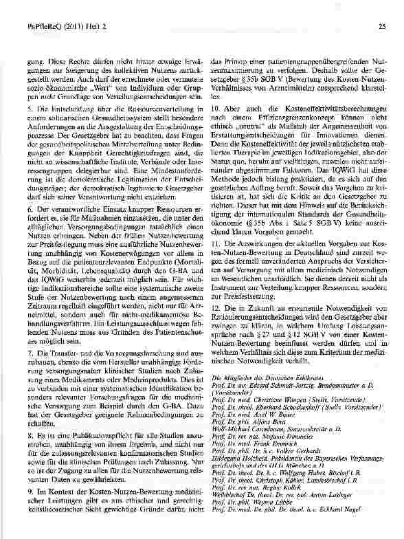 Vorschauseite 3: Nutzen und Kosten im Gesundheitswesen — Zur normativen Funktion ihrer Bewertung Stellungnahme (Auszüge)