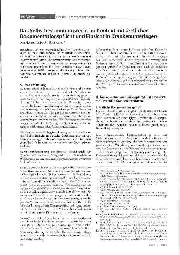 Vorschauseite 1: Das Selbstbestimmungsrecht im Kontext mit ärztlicher Dokumentationspflicht und Einsicht in Krankenunterlagen
