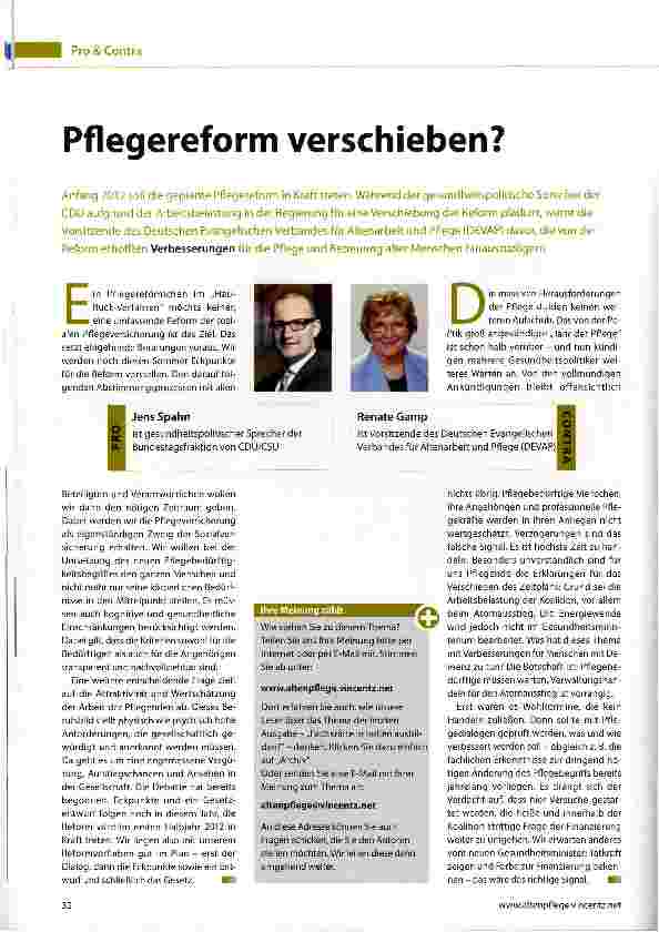 Vorschauseite 1: Pflegereform verschieben?