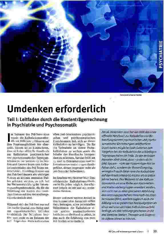 Vorschauseite 1: Umdenken erforderlich Teil I: Leitfaden durch die Kostenträgerrechnung in Psychiatrie und Psychosomatik