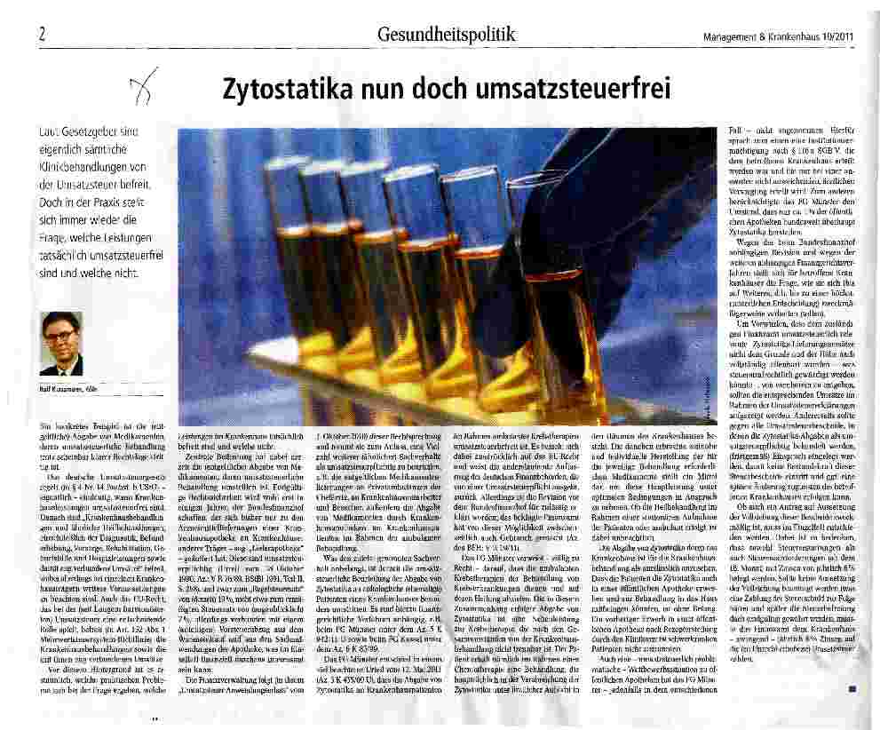Vorschauseite 1: Zytostatika nun doch umsatzsteuerfrei
