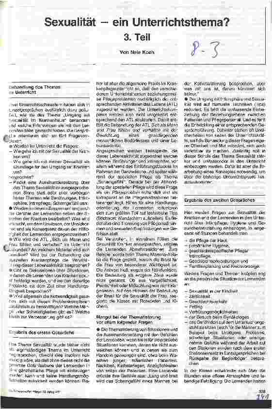 Vorschauseite 1: Sexualität - ein Unterrichtsthema? 3. Teil