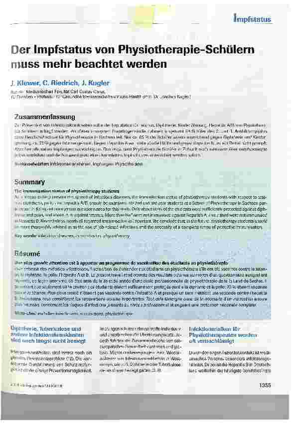 Vorschauseite 1: Der Impfstatus von Physiotherapie-Schülern muss mehr beachtet werden