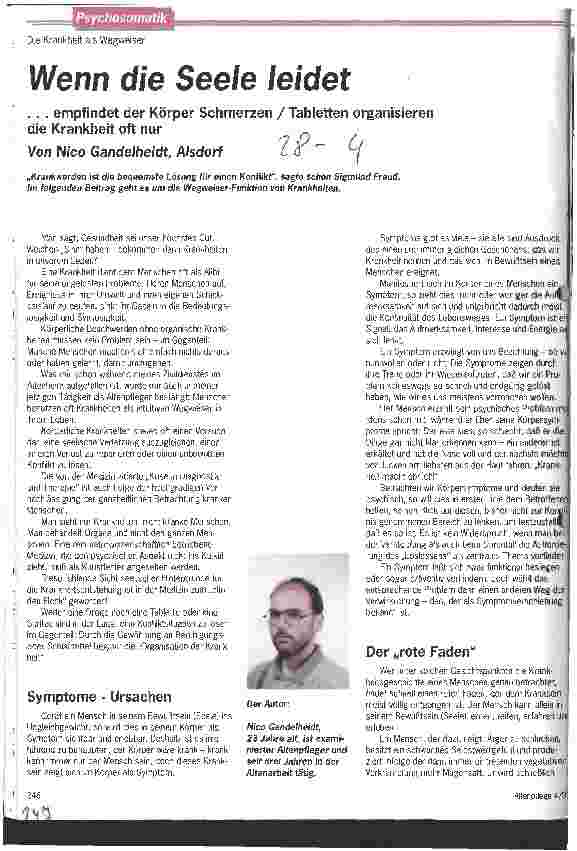 Vorschauseite 1: Wenn die Seele leidet ... empfindet der Körper Schmerzen /Tabletten organisieren die Krankheit oft nur