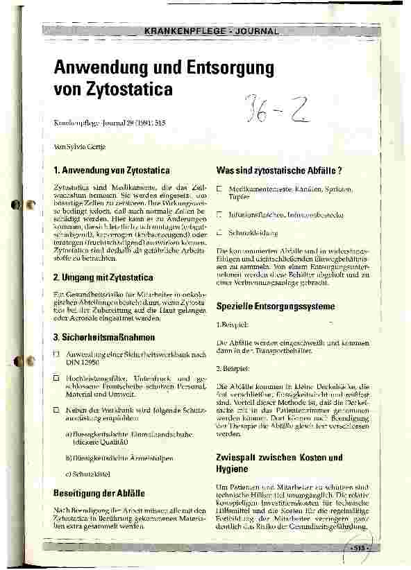 Vorschauseite 1: Anwendung und Entsorgung von Zytostatica