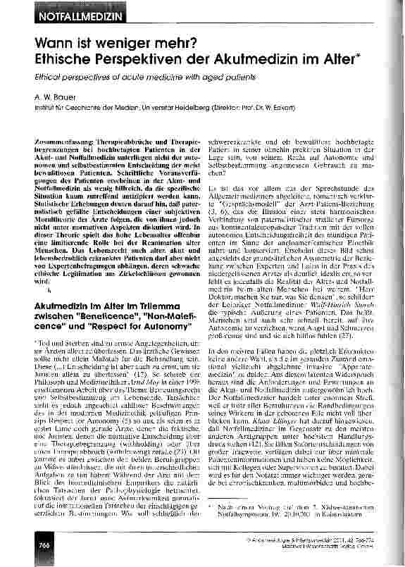Vorschauseite 1: Wann ist weniger mehr? Ethische Perspektiven der Akutmedizin im Alter