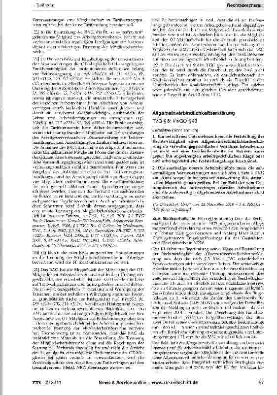 Vorschauseite 1: AllgemeinverbindlichkeitserklärungTVG §5; VwGO§43