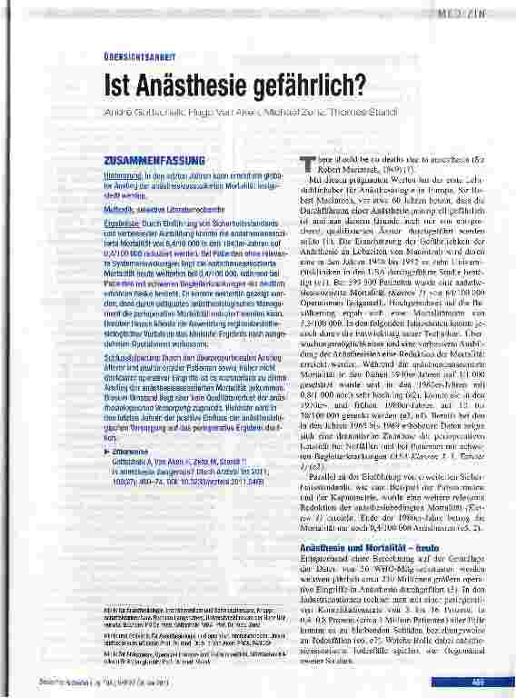 Vorschauseite 1: Ist Anästhesie gefährlich?