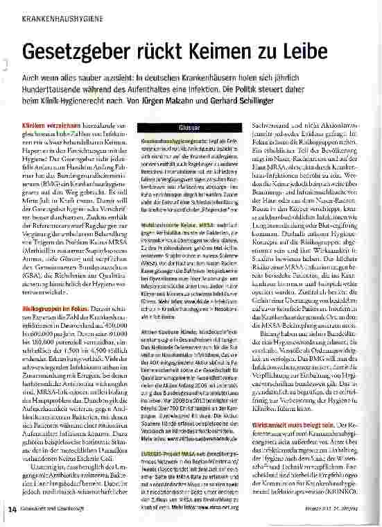 Vorschauseite 1: Gesetzgeber rückt Keimen zu Leibe
