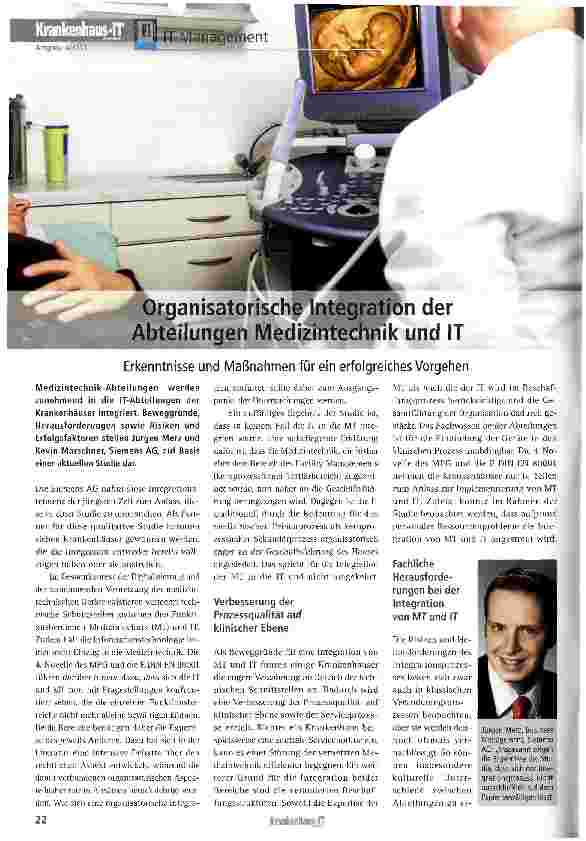 Vorschauseite 1: Organisatorische Integration der Abteilung Medizintechnik und IT