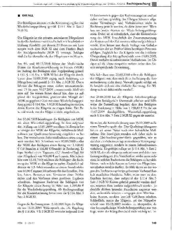Vorschauseite 2: Voraussetzungen und Umfang der Kostenerhebung für Wiederholungsprüfungen nach § 114 Abs. 5 SGB XISGB XI §72, §73 Abs. 2, §114 Abs. 5 Sätze 2 u. 3, § 115 Abs. 2; SGB X §31 Satz 1,…
