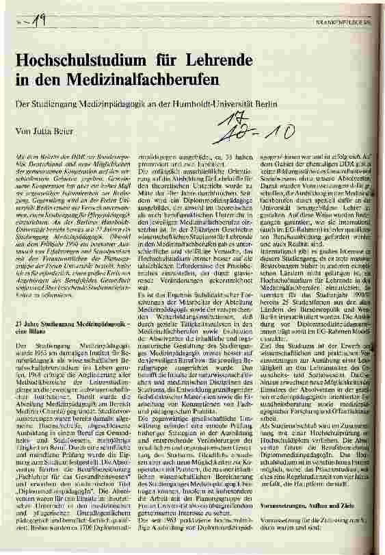 Vorschauseite 1: Hochschulstudium für Lehrende in den Medizinalfachberufen