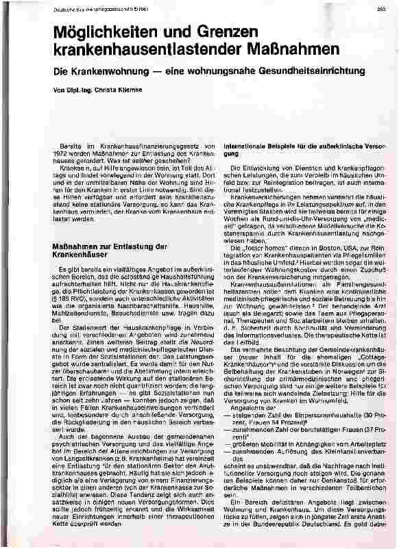 Vorschauseite 1: Möglichkeiten und Grenzen krankenhausentlastender Maßnahmen