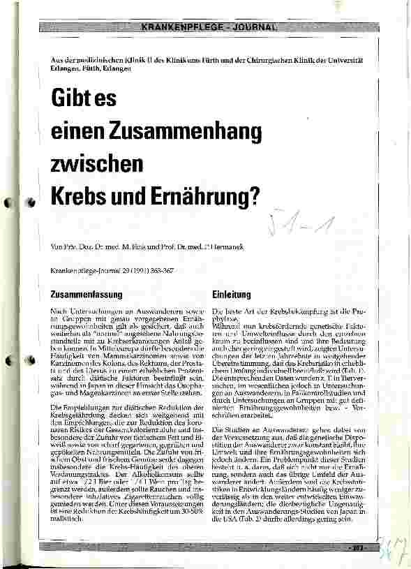 Vorschauseite 1: Gibt es einen Zusammenhang zwischen Krebs und Ernährung?
