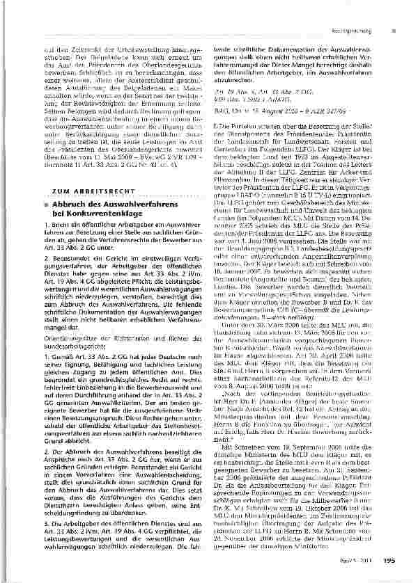 Vorschauseite 1: Abbruch des Auswahlverfahrens bei Konkurrentenklage