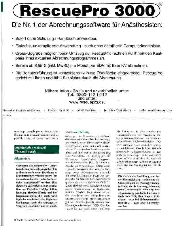 Vorschauseite 2: Anästhesie in der Thoraxchirurgie -Teil II: Beatmung (Einlungenventilation) und postoperative Versorgung