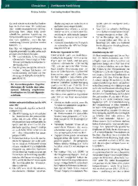 Vorschauseite 5: Anästhesie in der Thoraxchirurgie -Teil II: Beatmung (Einlungenventilation) und postoperative Versorgung