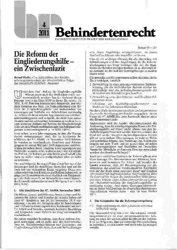 Vorschauseite 1: Die Reform der Eingliederungshilfe -ein Zwischenfazit