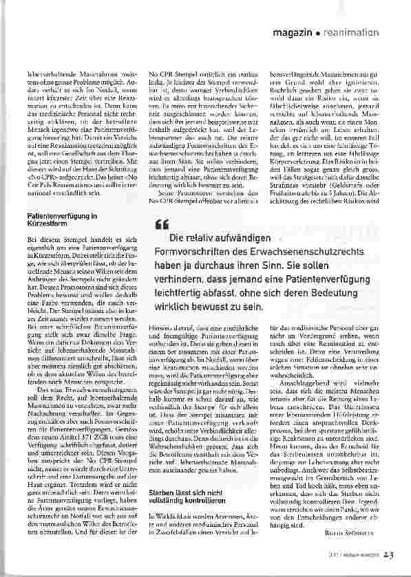 Vorschauseite 2: Eine Patientenverfügung auf die Brust stempeln?