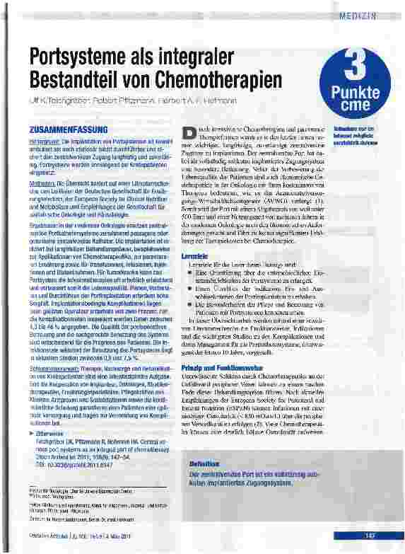 Vorschauseite 1: Portsysteme als integraler Bestandteil von Chemotherapien