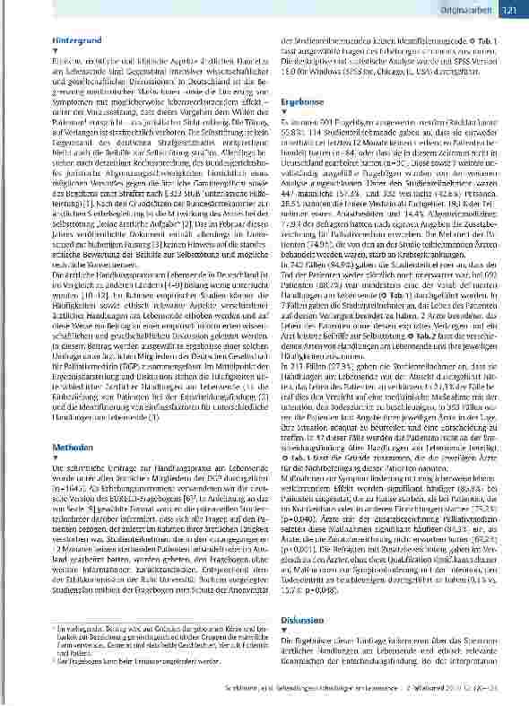 Vorschauseite 2: Behandlungsentscheidungen am Lebensende: Ergebnisse einer Querschnittsstudie unter ärztlichen Mitgliedern der Deutschen Gesellschaft für Palliativmedizin
