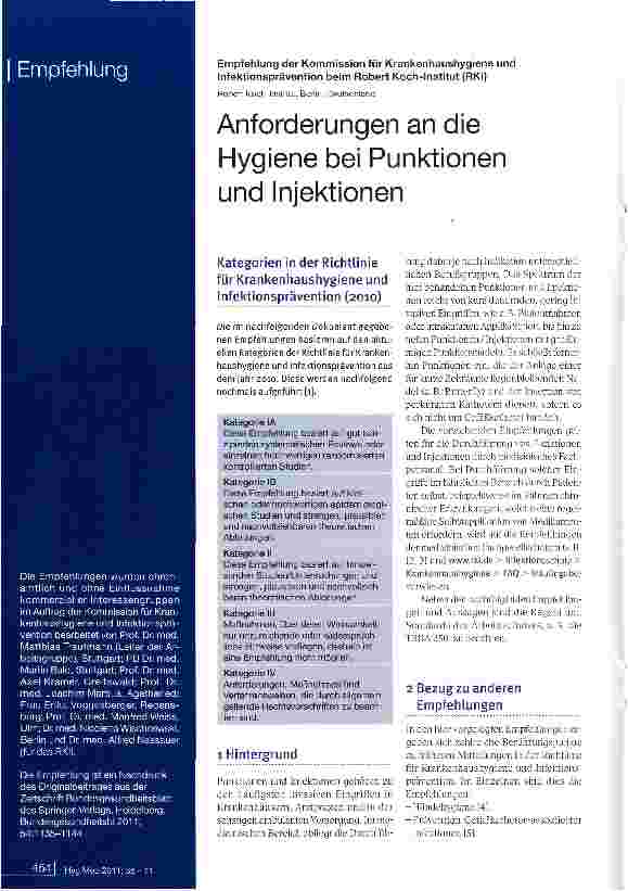 Vorschauseite 1: Anforderungen an die Hygiene bei Punktionen und Injektionen