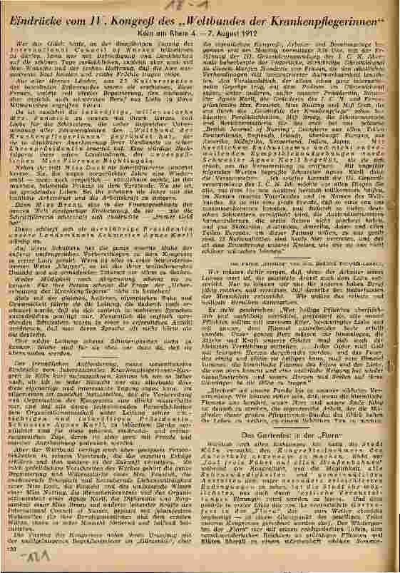 Vorschauseite 1: Eindrücke vom IV. Kongreß des Weltbundes der Krankenpflegerinnen vom 4. -7. Aug. 1912 Köln