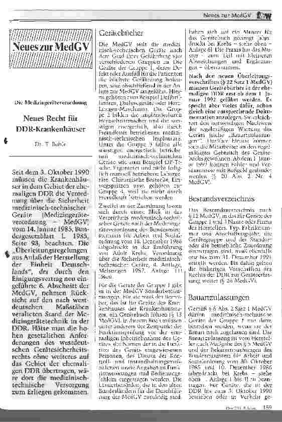 Vorschauseite 1: Neues Recht für DDR-Krankenhäuser Die Medizingeräteverordnung